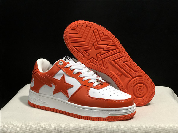 Men's Bape Sta White/Red Low Top Leather Shoes 002